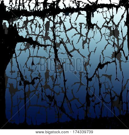 Black and gray ink spots and stains on a blue background. Dawn. Start a new day. Vector
