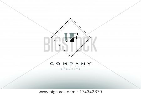 Hf H F  Retro Vintage Black White Alphabet Letter Logo
