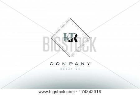 Kr K R  Retro Vintage Black White Alphabet Letter Logo