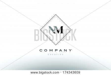 Nm N M  Retro Vintage Black White Alphabet Letter Logo