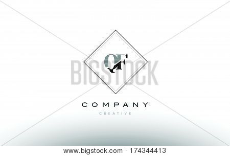 Qf Q F  Retro Vintage Black White Alphabet Letter Logo