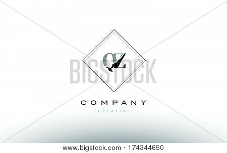 Qz Q Z  Retro Vintage Black White Alphabet Letter Logo
