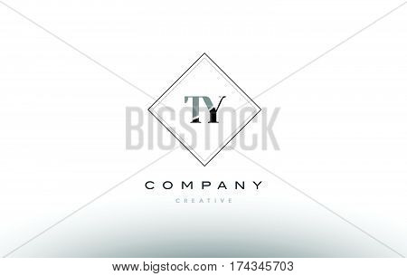 Ty T Y  Retro Vintage Black White Alphabet Letter Logo