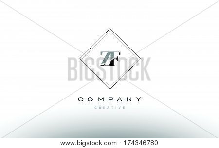 Zf Z F  Retro Vintage Black White Alphabet Letter Logo