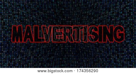 Malvertising text on hex code 3d illustration