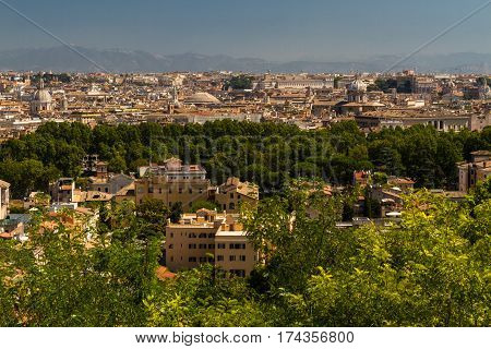 View of Rome from Janiculum hill Italy.