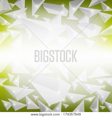 Green Crystal Pattern. Explosion of Particles. Abstract Parts Background