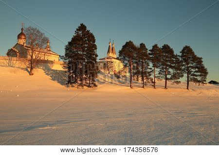 Russia.View of the monastery in Ferapontovo from the lake.