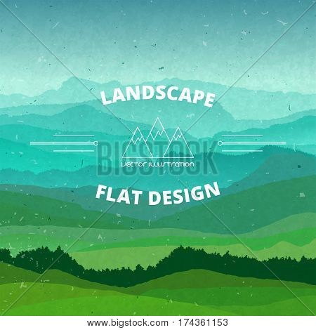 Flat landscape illustration. Beautiful hills and mountains, vector design