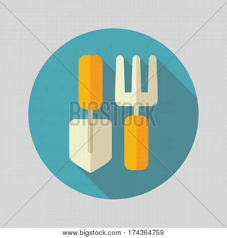 Garden fork garden shovel pitchfork garden tool flat vector icon isolated eps 10