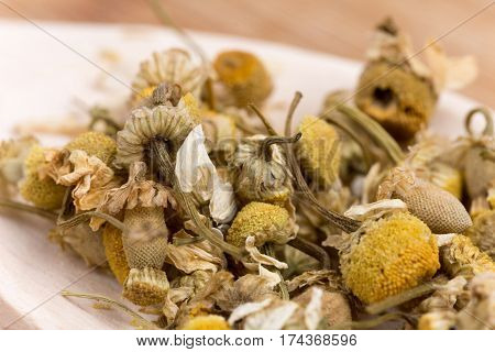 Close Macro View Of Chamomile Tea In The Spoon