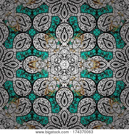 Traditional Orient Ornament. Classic Vector White Seamless Pattern. Seamless Pattern On Blue Backgro