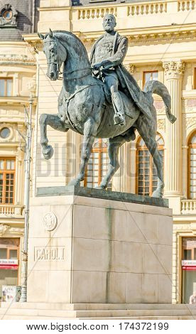 Bucharest, Romania - May 25, 2014: The Statue And The Fundation Building Of Carol The First.