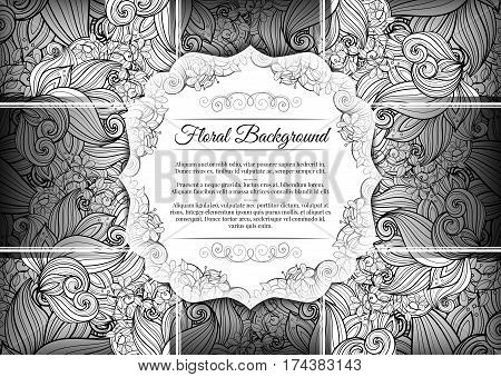 Vector  Mohochrome Floral Template With Place For Text