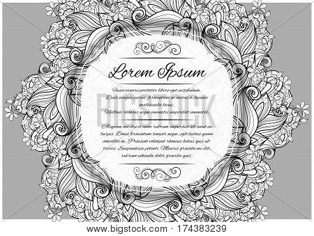 Vector  Mohochrome Floral Template With Place For Text