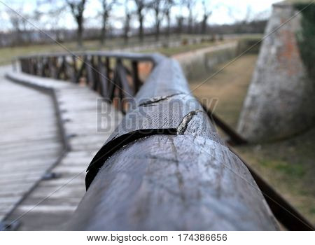 The old bridge from the 18th century in good condition during the winter days on Petrovaradin Fortress, Novi Sad, Serbia