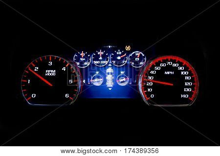 Modern Light Car Mileage On Black Background