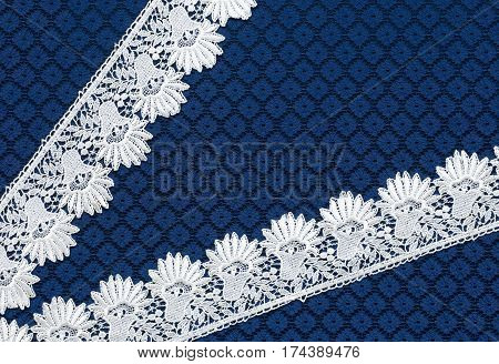 White Lace On Background Blue Guipure