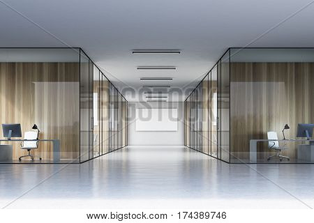 Long Office Corridor With A Poster