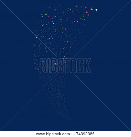 Space Stars random fireworks stream. Vector illustration style is flat bright multicolored iconic symbols on a blue background. Object fountain combined from scattered pictographs.