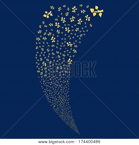 Flora Plant random fireworks stream. Vector illustration style is flat yellow iconic symbols on a blue background. Object fountain made from scattered symbols.