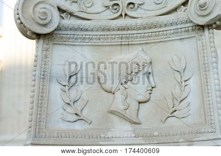 Athens greece academy pediment columns and statue
