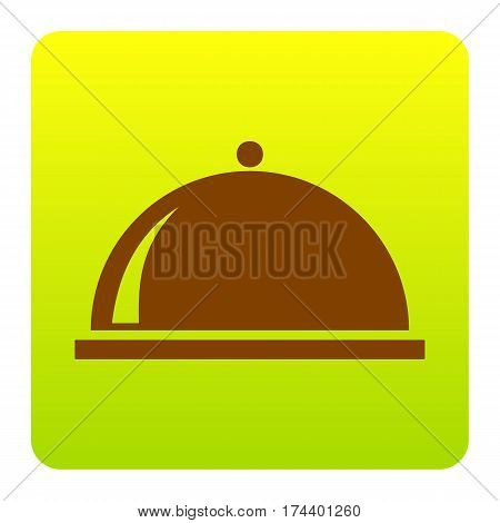 Server sign illustration. Vector. Brown icon at green-yellow gradient square with rounded corners on white background. Isolated.