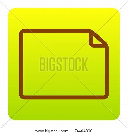 Horisontal document sign illustration. Vector. Brown icon at green-yellow gradient square with rounded corners on white background. Isolated.
