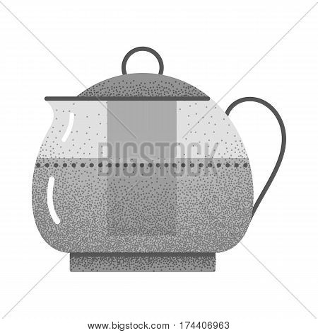 Set of black and white vintage tea icons with retro texture. Teapot logo. Vintage design. Flat tea icon. Colored vector illustration isolated on white background