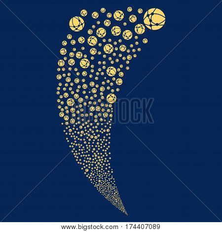 Web Browser random fireworks stream. Vector illustration style is flat yellow iconic symbols on a blue background. Object fountain combined from scattered design elements.