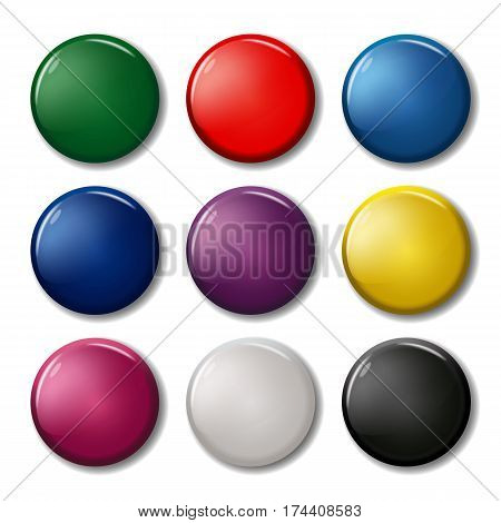 Set Of Nine Colored Round Pin Magnets (badges)
