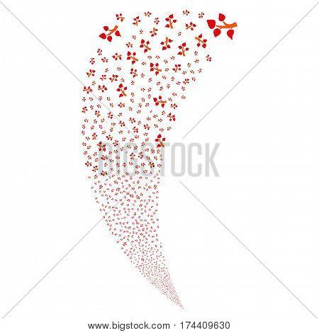 Flora Plant random fireworks stream. Vector illustration style is flat intensive red and orange iconic symbols on a white background. Object fountain made from scattered icons.