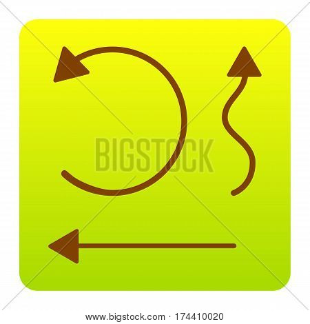Simple set to Interface Arrows Vector. Brown icon at green-yellow gradient square with rounded corners on white background. Isolated.