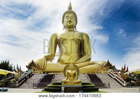 Thai People And Travelers Foreigner Visit And Pray Golden Biggest Shakyamuni Buddha Statue At Wat Mu