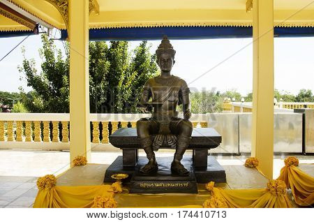 King Ram Khamhaeng or Pho Khun Ram Khamhaeng statue for people and visit and pray at Wat Muang temple on January 25 2017 in Ang Thong Thailand