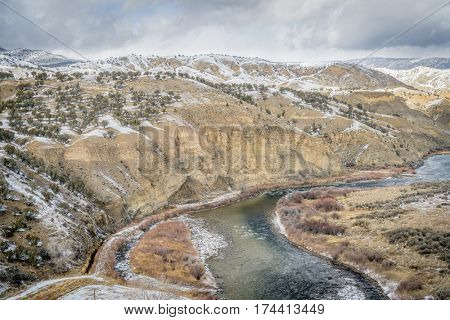 a valley of upper Colorado RIver above Dotsero, Colorado,  winter scenery