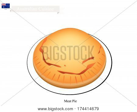 Australian Cuisine Traditional Meat Pie or A Pie Stuffed with Minced Beef. A National Dish of Australia .