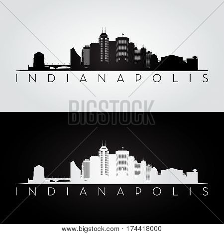 Indianapolis USA skyline and landmarks silhouette, black and white design, vector illustration.