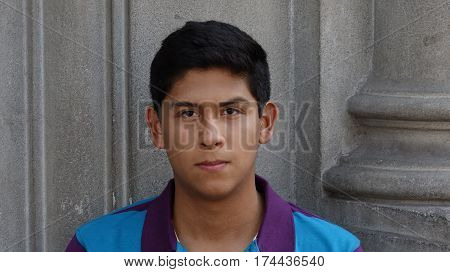 Young Serious Unemotional Hispanic Peruvian Teen Boy