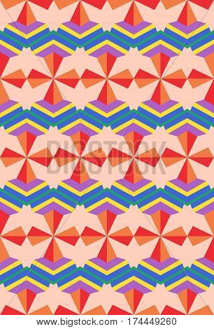 Seamless arabic geometric 3d abstract red blue pattern.Creative geometric ornament on color background. For design wallpaper cover invitation fabric. Vector background.