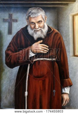 ZAGREB, CROATIA - APRIL 16: Saint Leopold Mandic painting in St. Leopold Mandic church in Zagreb, Croatia on April 16, 2016.