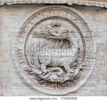 ROME, ITALY - SEPTEMBER 02: Heraldic salamanders on the facade of Chiesa di San Luigi dei Francesi - Church of St Louis of the French, Rome, Italy on September 02, 2016.
