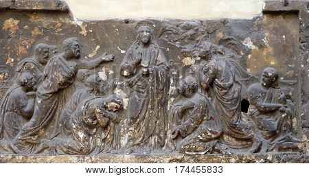 ROME, ITALY - SEPTEMBER 03: Bass relief in Basilica of Saint Sylvester the First (San Silvestro in Capite) in Rome, Italy on September 03, 2016.