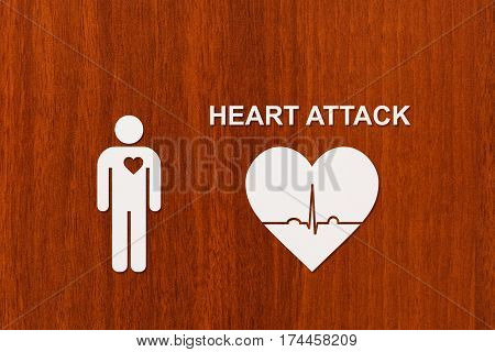 Paper man with echocardiogram and HEART ATTACK text. Medical cardiology concept