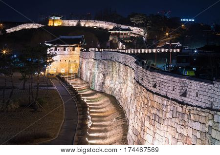 Hwaseong Fortress, Traditional Architecture Of Korea In Suwon, South Korea
