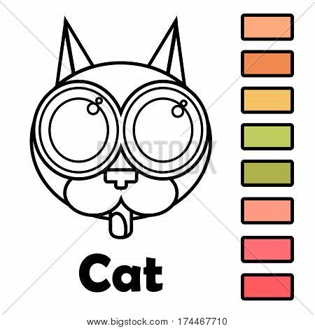 Coloring Book for the development of kids with images of animals - a cat. With a palette of colors ready to be used when drawing.