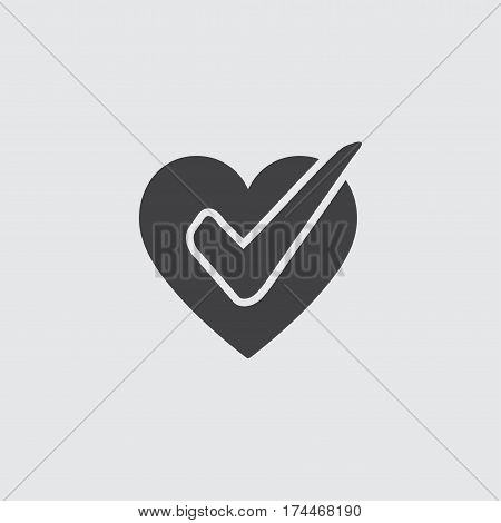 Heart with check icon in a flat design in black color. Vector illustration eps10
