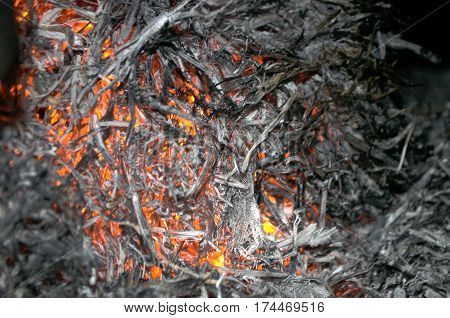The fire from the burning bales of soya, photographed stove in a small village near Novi Sad, Serbia