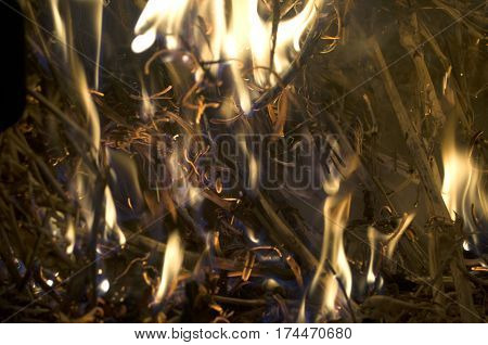 The fire from the burning bales of soya, photographed stove in a small village near Novi Sad, Serbia