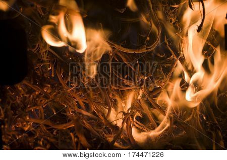 The fire from the burning bales of soya, photographed stove in a small village near Novi Sad, Serbia
